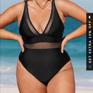 COPY - COPY - Cupshe Omniscient Solid Mesh Panel Tummy Control Plus Size One Pi…